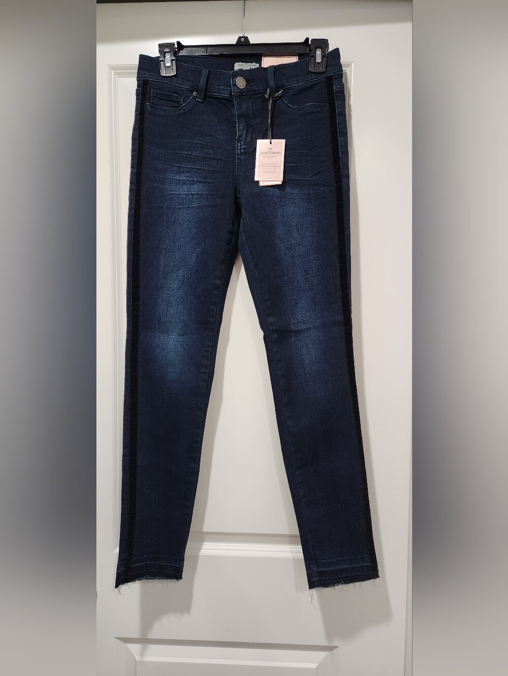 Juicy Couture Dark Blue Skinny Jeans with Black Suede Side Stripe